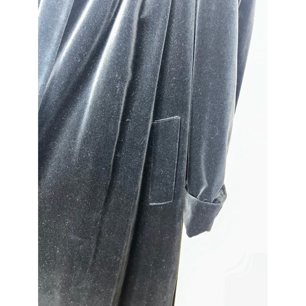 Vintage Velvet Duster Coat Black Long Shawl Collar Open Front Cuffed Lined L/XL - Picture 3 of 10